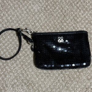 Coach Black Sequin Wristlet with Silver Logo